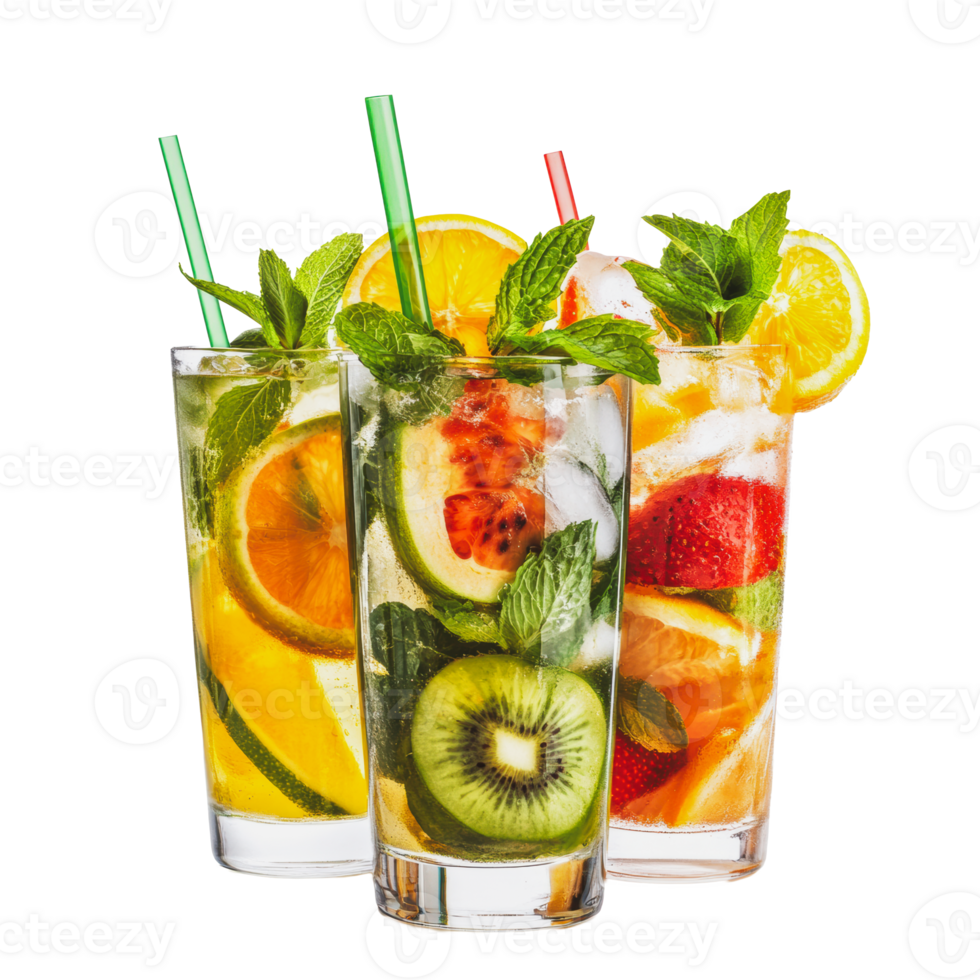 Refreshing fruit drinks with mint and ice png