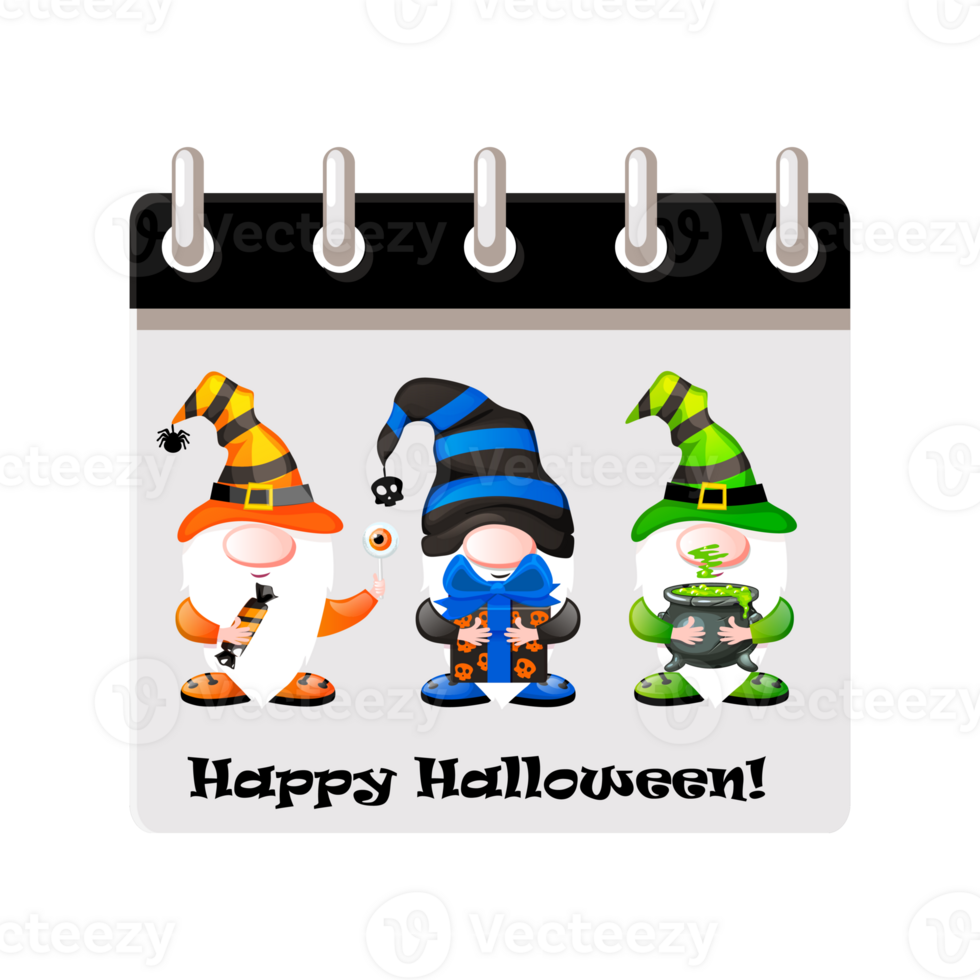 Calendar for Halloween with Halloween gnomes. Illustration for page of calendar or your print, greeting card. png