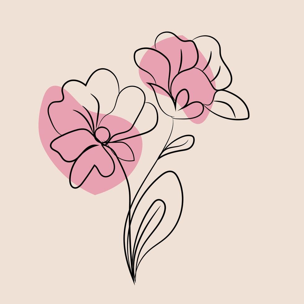 Hand drawn flat design simple flower outline vector