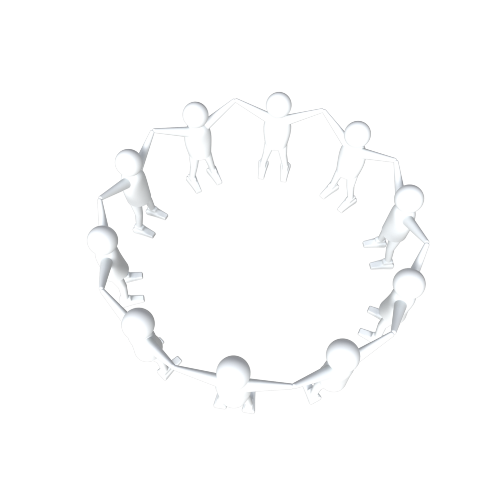 3D Cartoon Community Rendering, holding hands in a circle. png