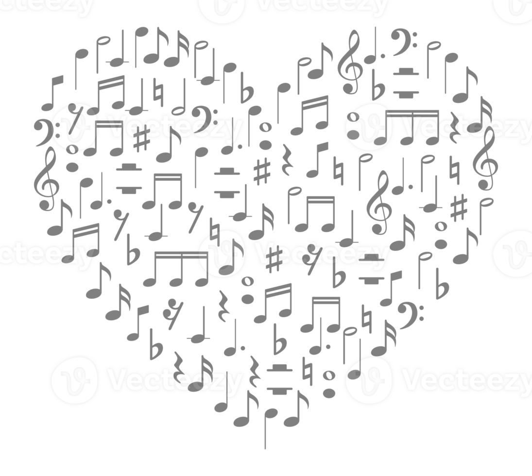 Heart Shape created from Musical Notation Sign or Musical Key Icon Symbol, can use for Logo Gram, Pictogram, Art Illustration, Decoration, Ornate, Background, Cover, Music Event Poster, etc. png