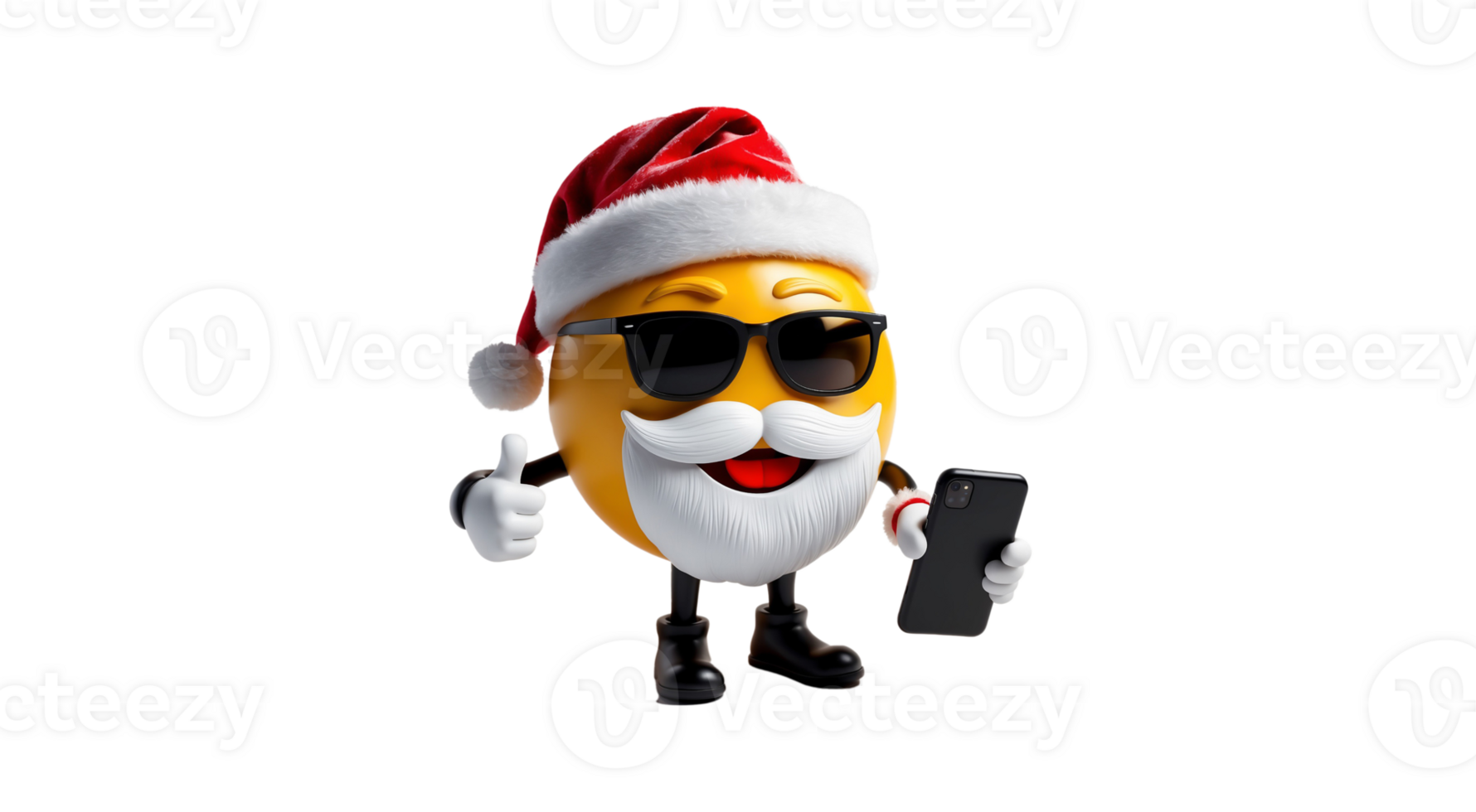 Christmas Template - 3D Render of Santa Claus Smiling Holding a Mobile png