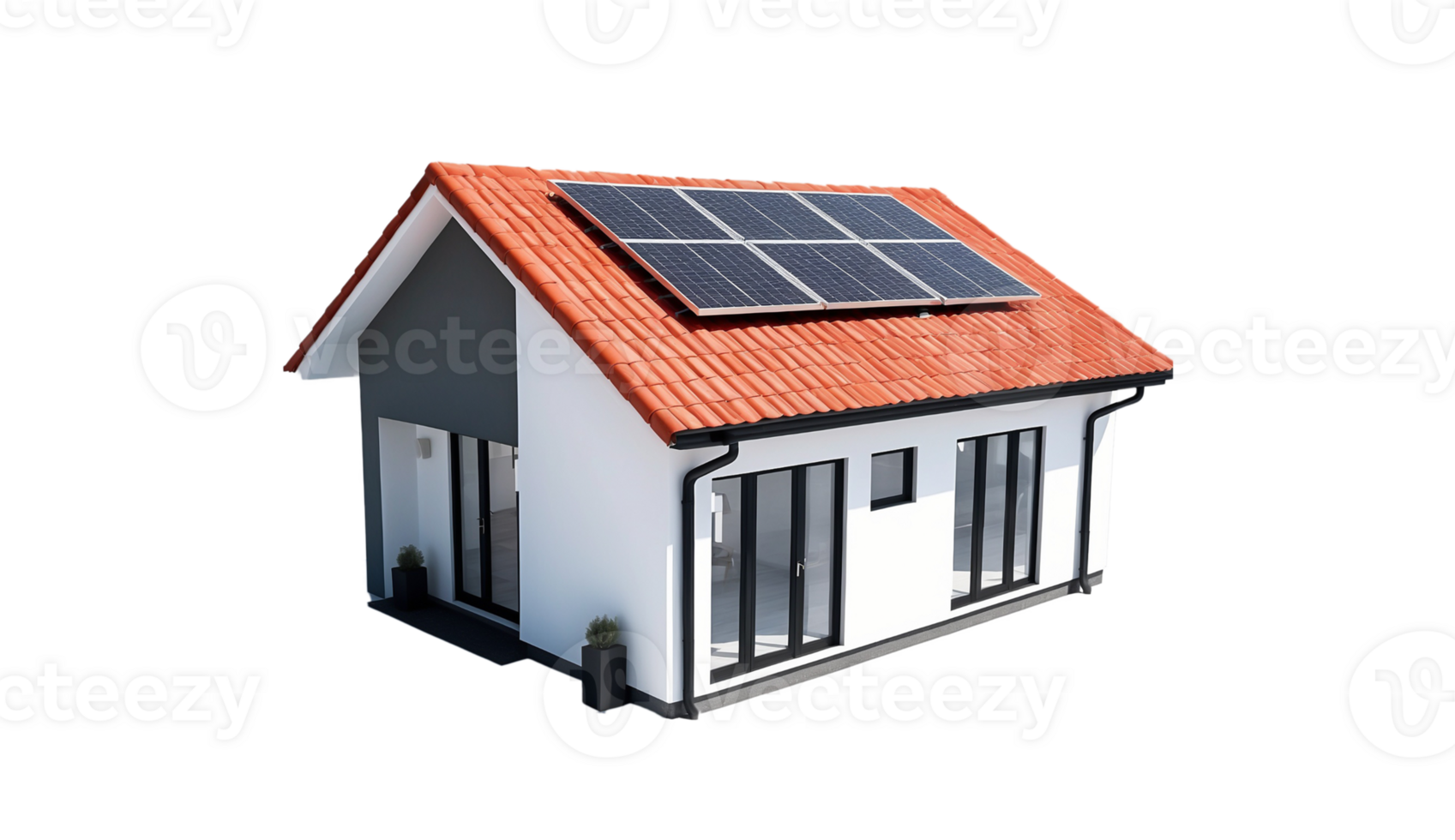 Solar Energy House - 3D Render Ray Traced of a House With Photovoltaic Panels png
