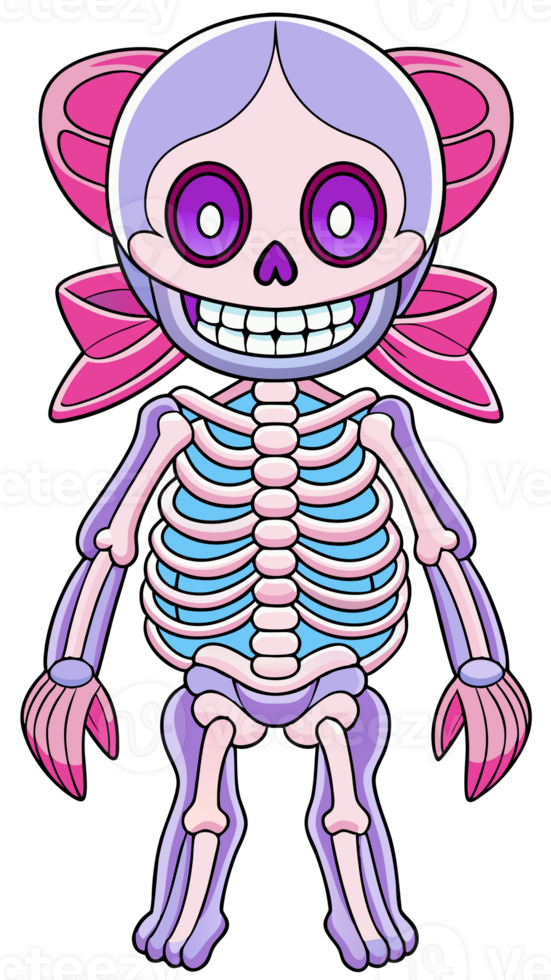skeleton character with bright pink and blue accents. png