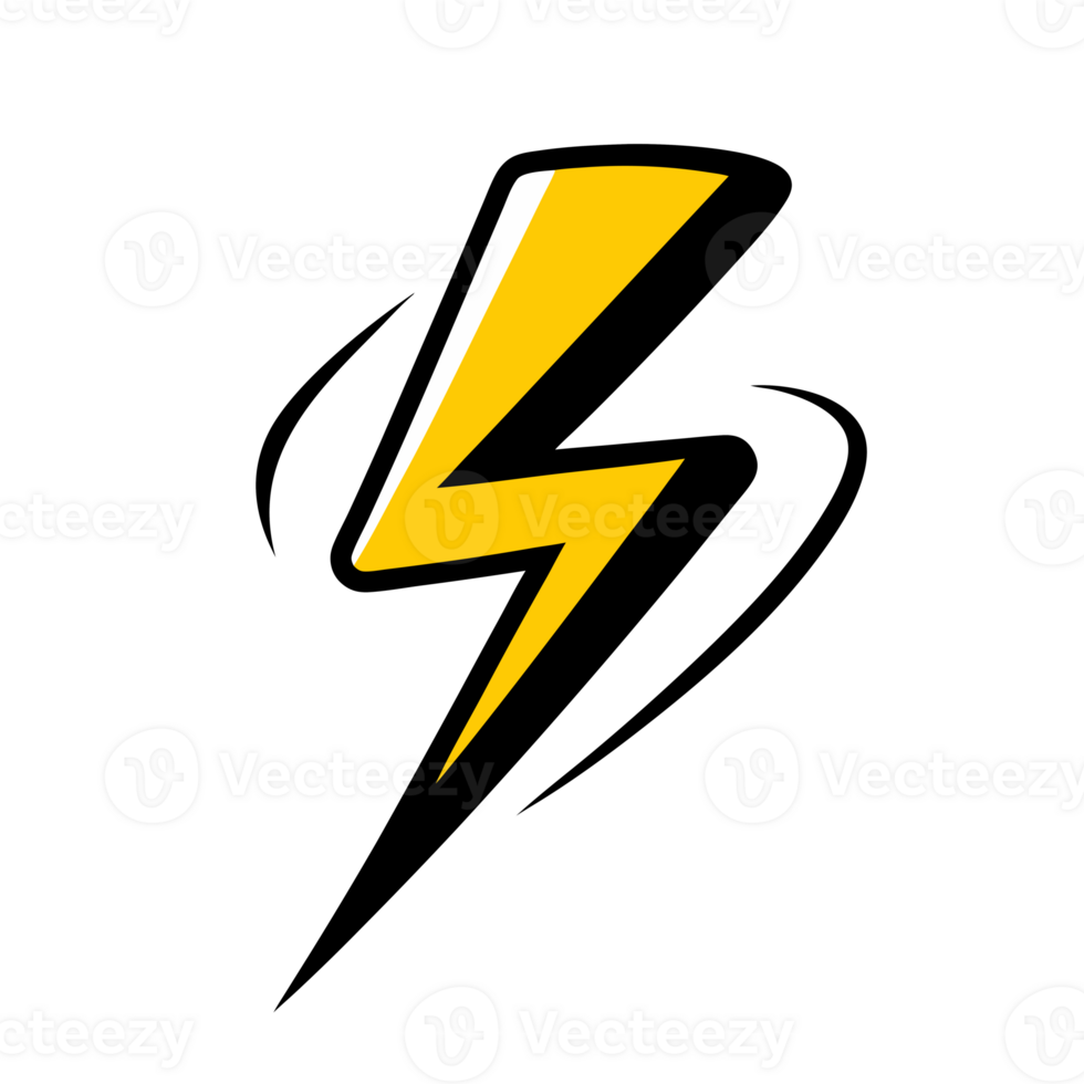 A yellow lightning bolt with black outlines appears png