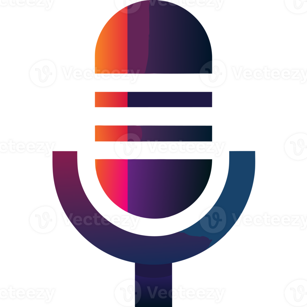 A microphone icon consists of blended shades of blue, purple, pink, yellow, and green png