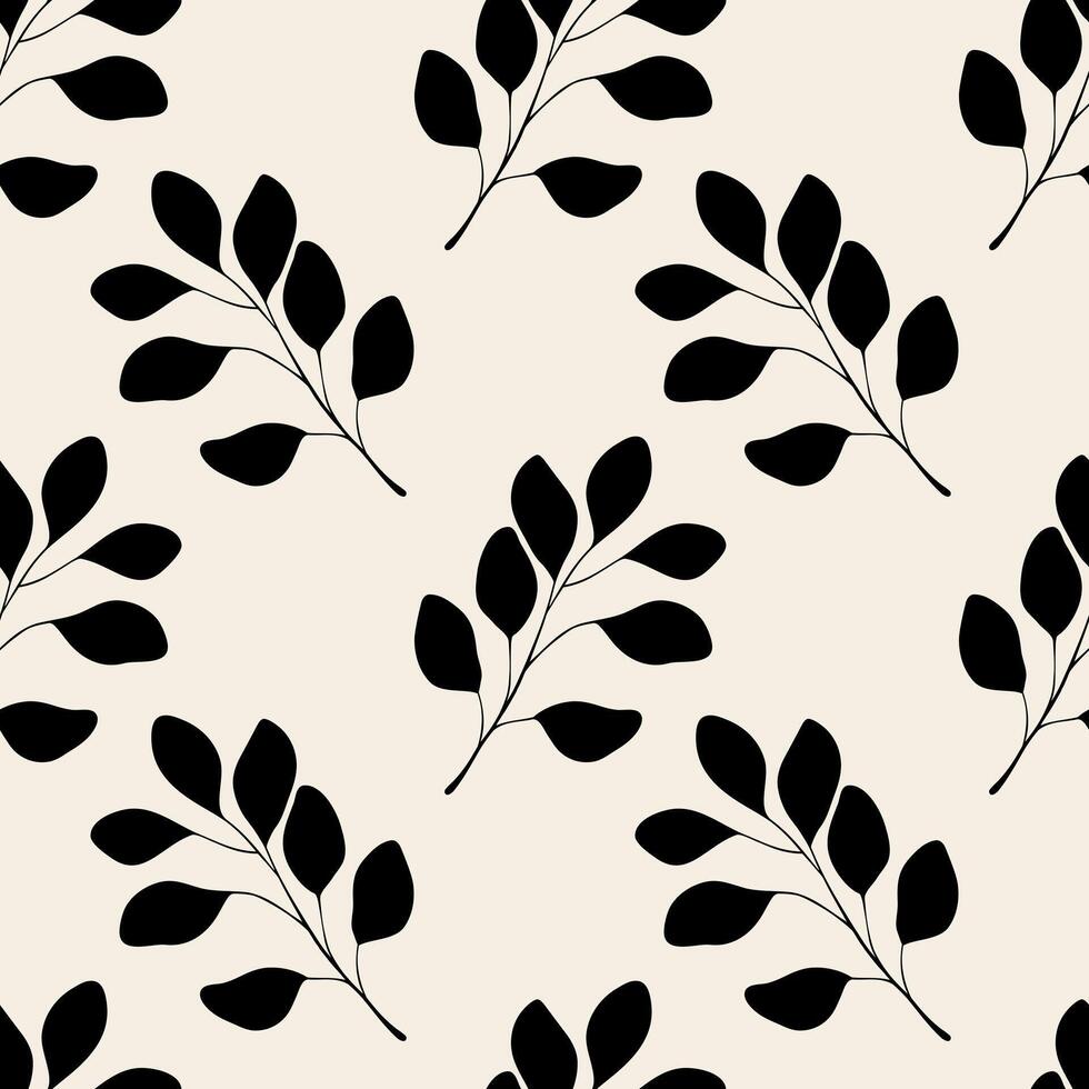 Pattern silhouette eucalyptus branches on pastel background. vector