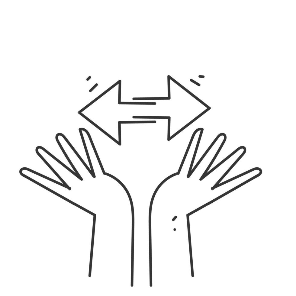 hand drawing cartoon sketch and doodle a pair of arrows in opposite directions illustration vector