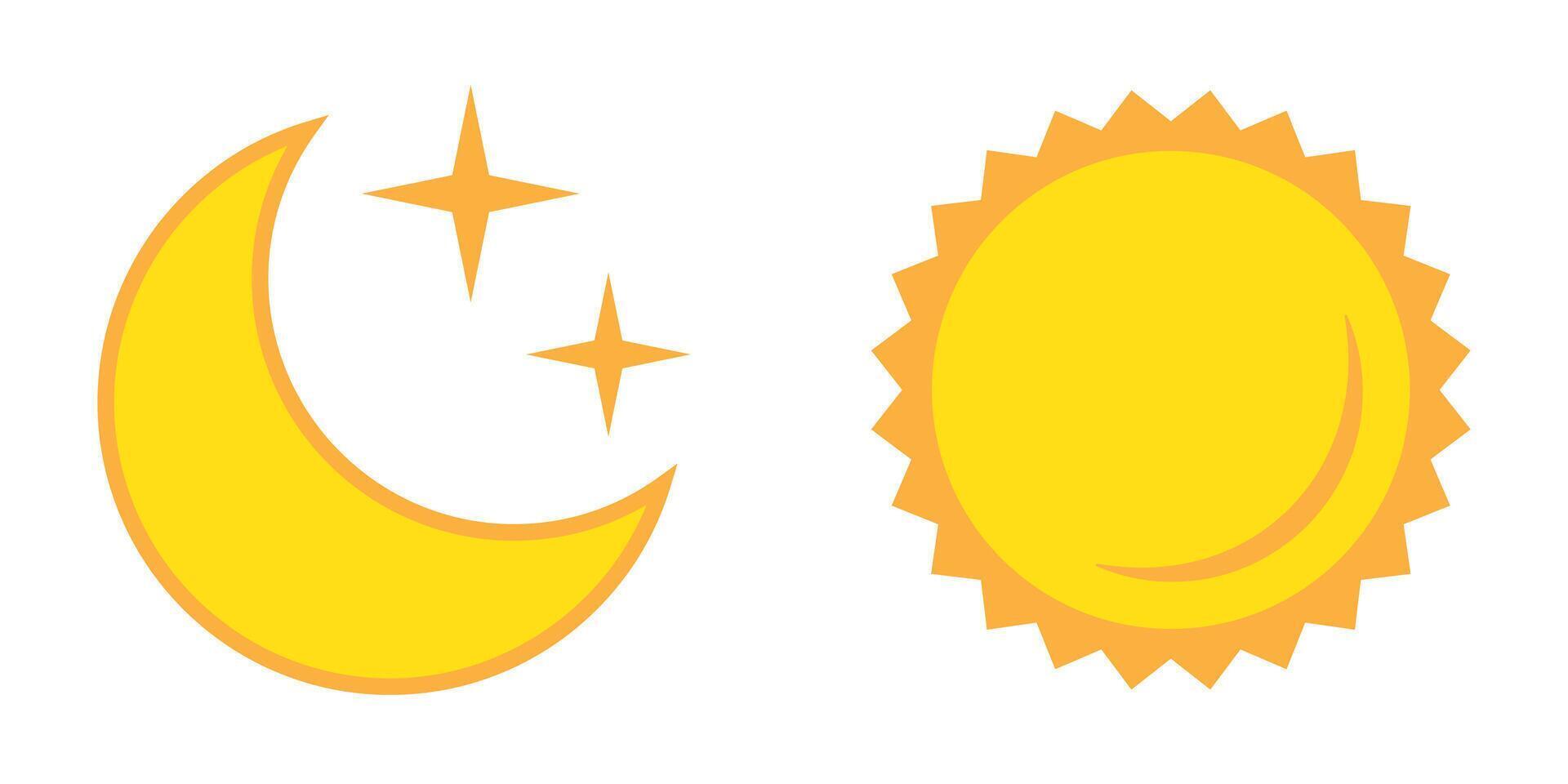 Moon with stars icon and sun flat icon, night and day icons set. vector