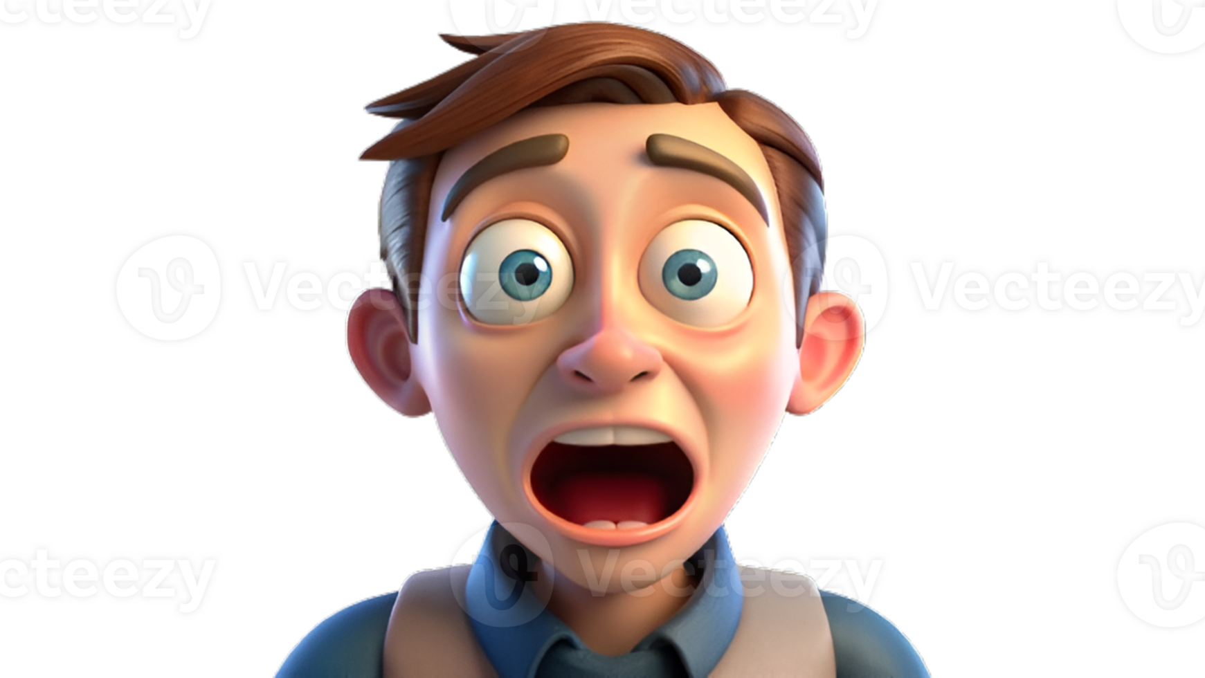 Young boy very shocking image 3D cartoon style. png