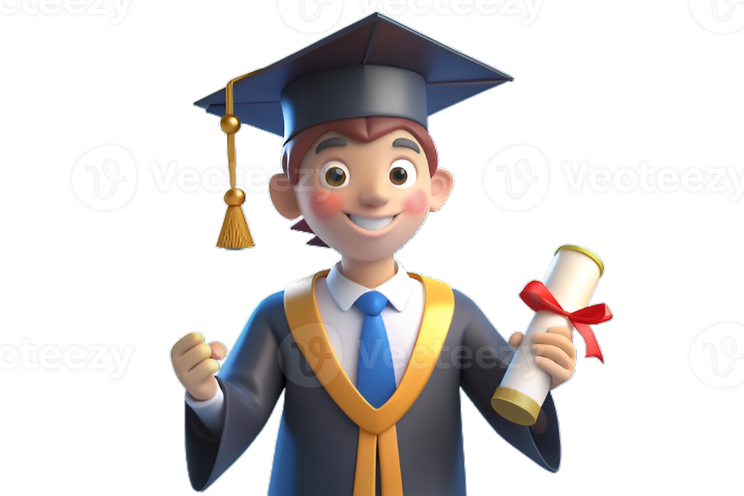 3D illustration of Male Student Wearing Graduation Attire And Holding Diploma Certificate png