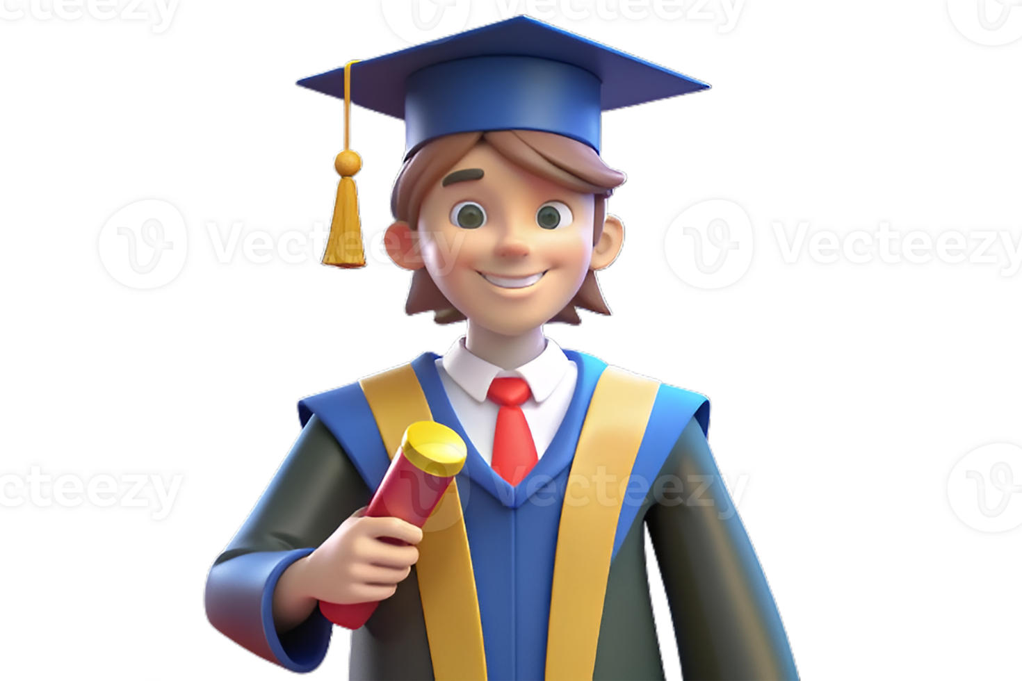 3D illustration of Male Student Wearing Graduation Attire And Holding Diploma Certificate png