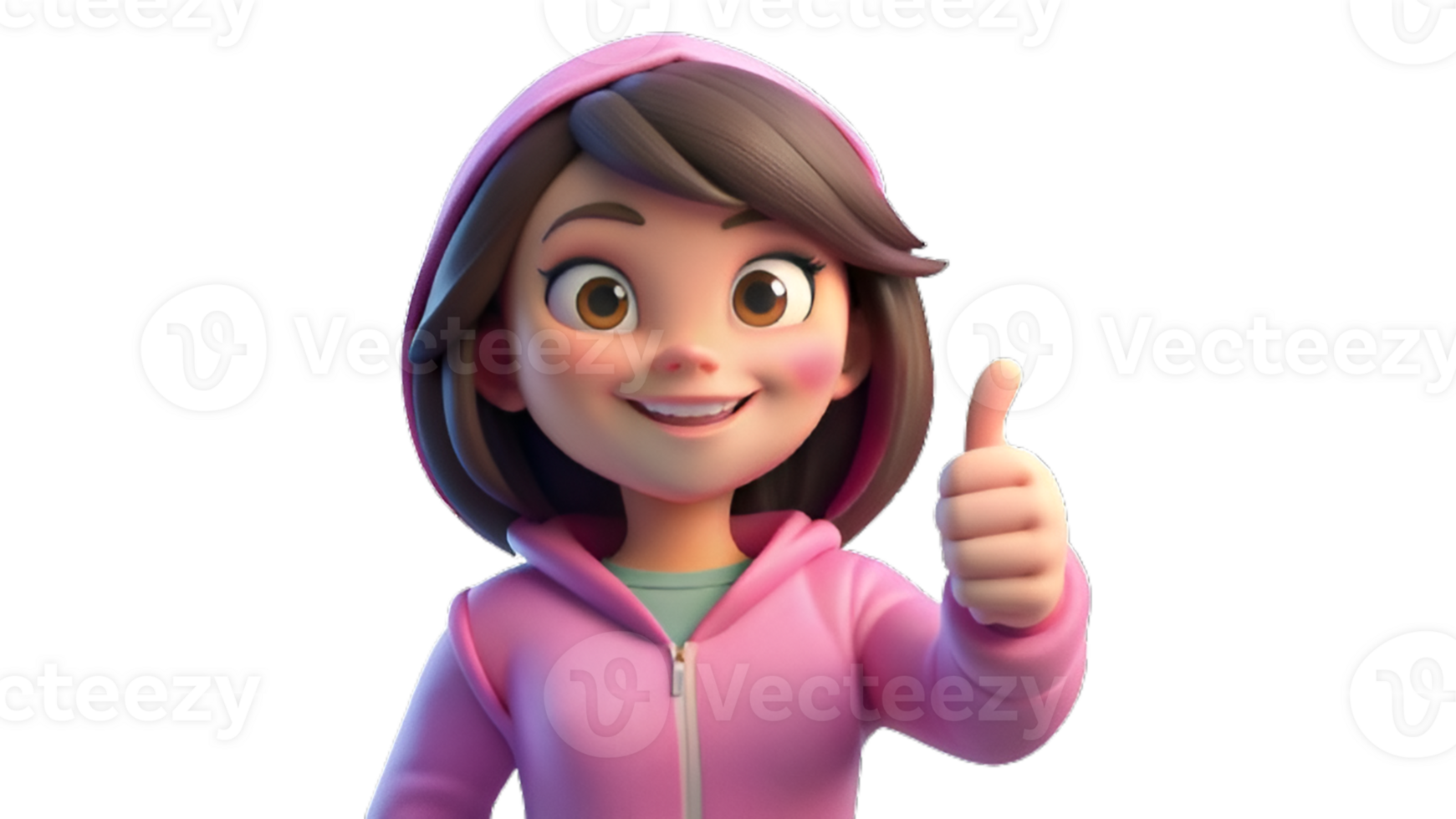 Young girl wearing pink hoody with thumbs up png
