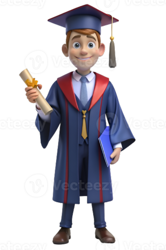 3D illustration of Male Student Wearing Graduation Attire And Holding Diploma Certificate png