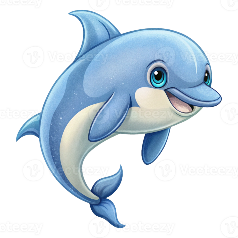 Art and illustration of a 3D Cartoon dolphin image png