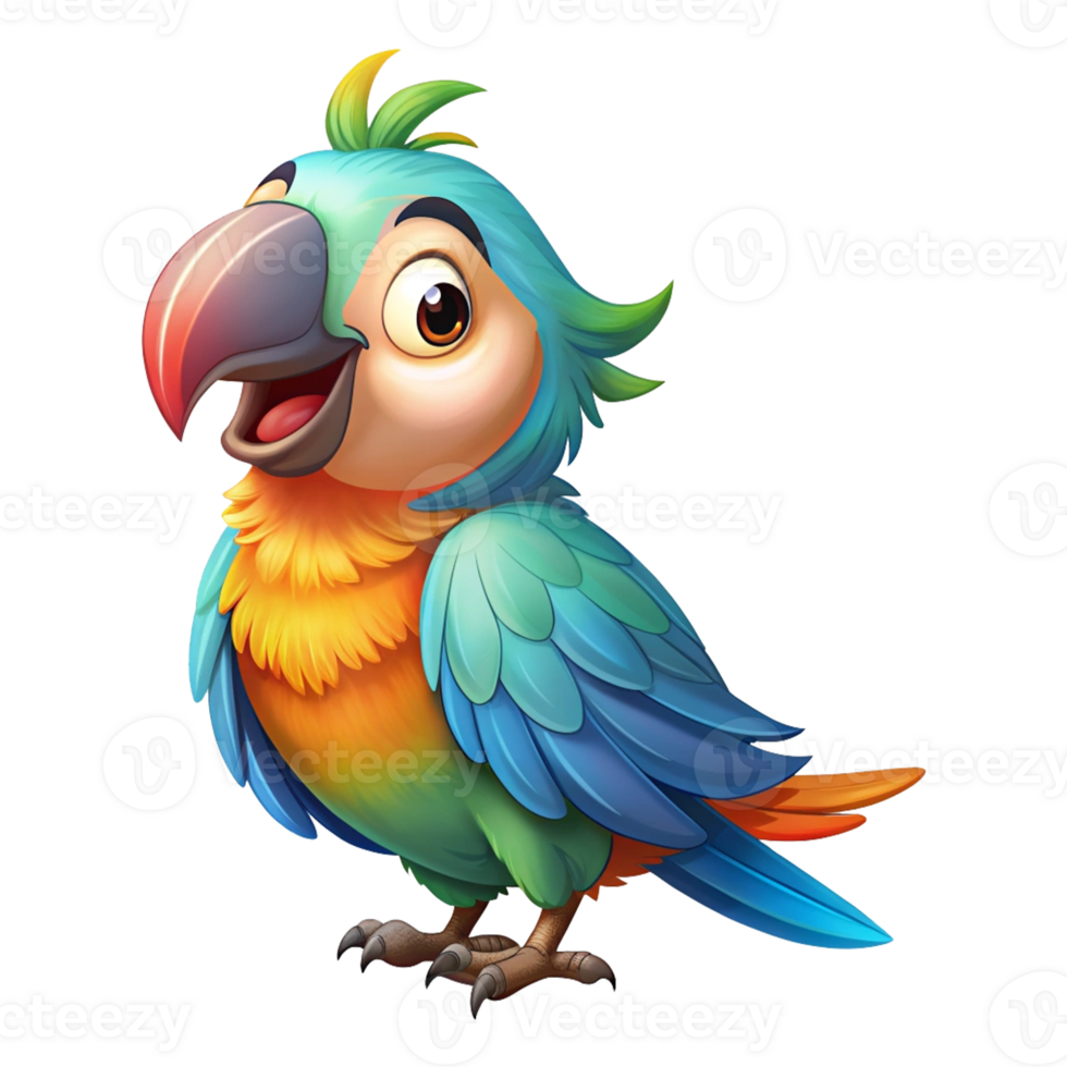 Colorful bird parrot image 3D cartoon style. png