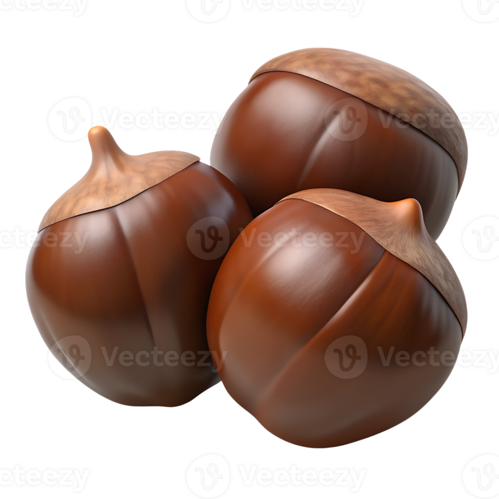 Cartoon chestnuts 3d rendered illustration isolated. Autumn concept design png