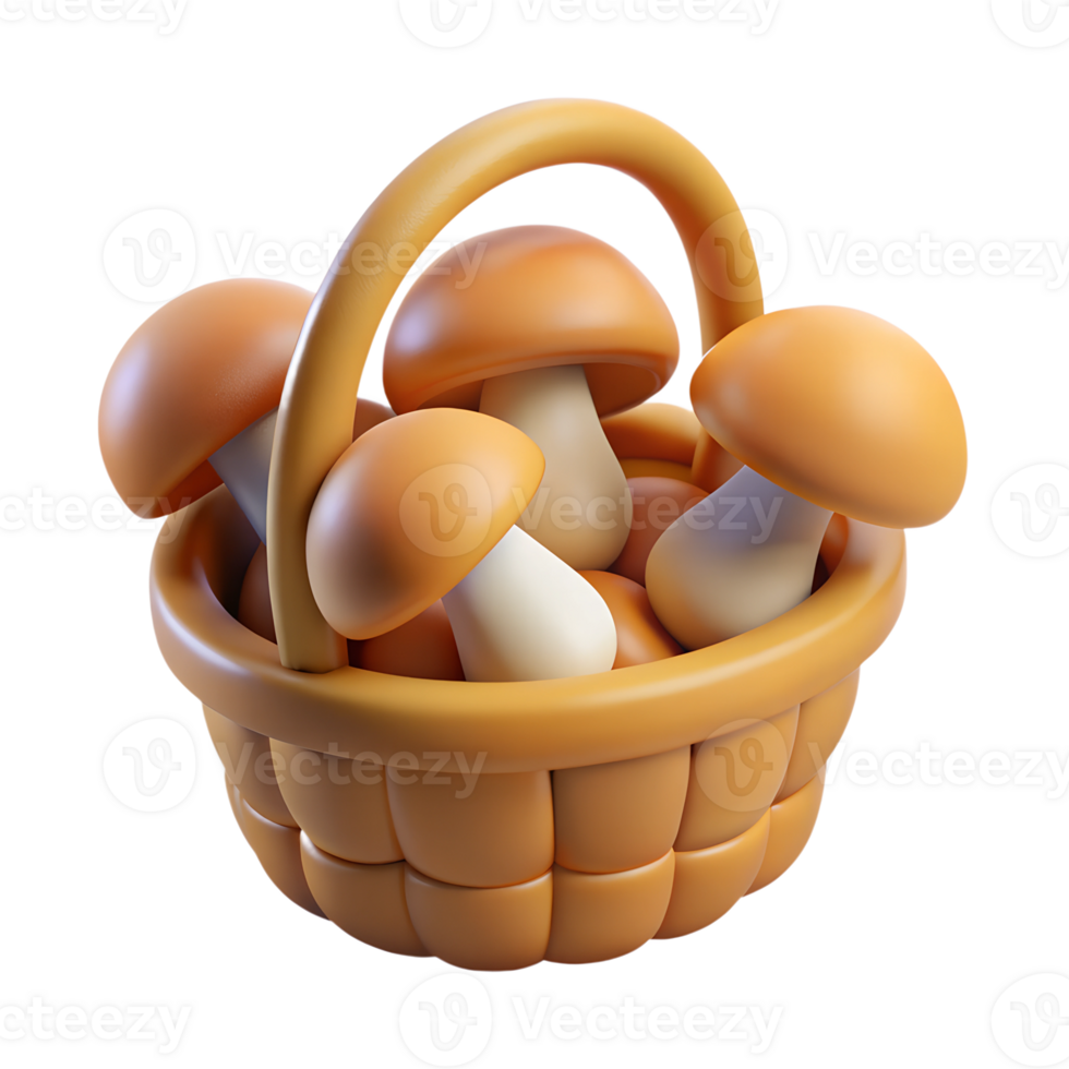 Basket with mushrooms 3d rendered illustration isolated. Autumn concept design png