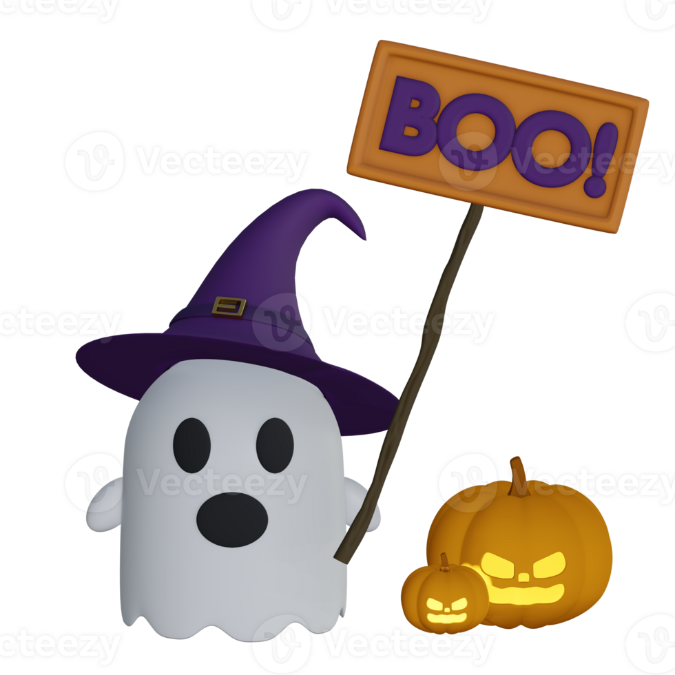 Halloween cartoon spooky ghost 3d render illustration. Happy halloween concept png