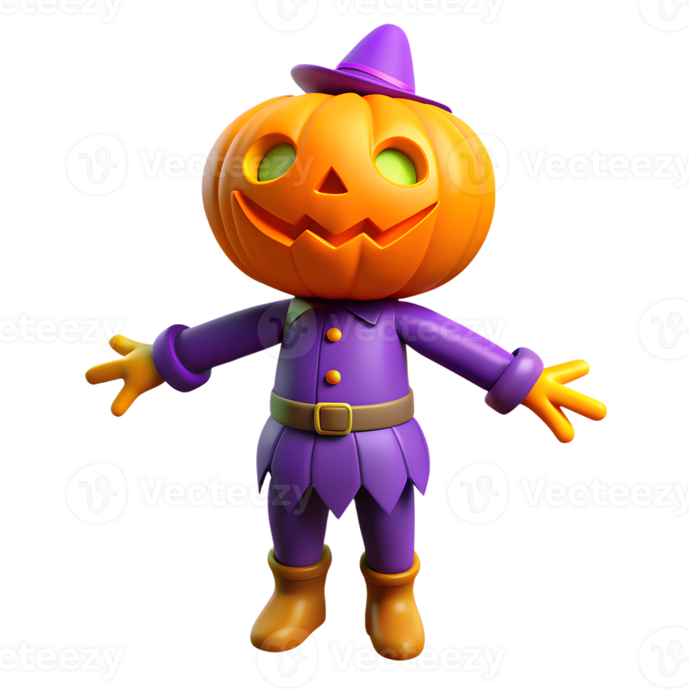 Creepy straw scarecrow with pumpkin head. Halloween concept design element png