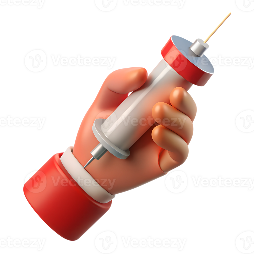 Human hand in protective glove holding syringe 3d illustration isolated. Healthcare and medicine concept png