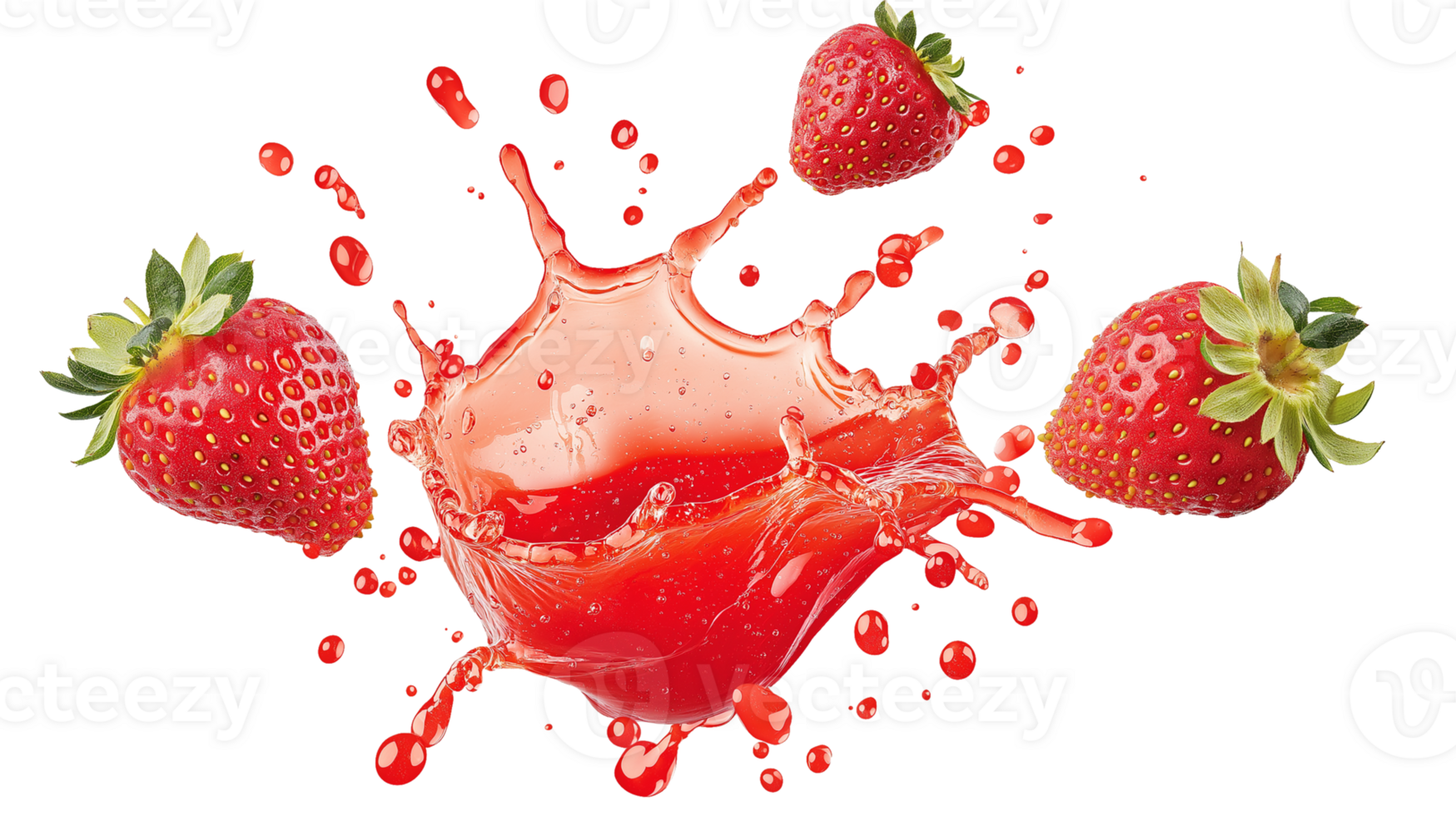 Ripe Strawberries and Juice Splash in Motion png