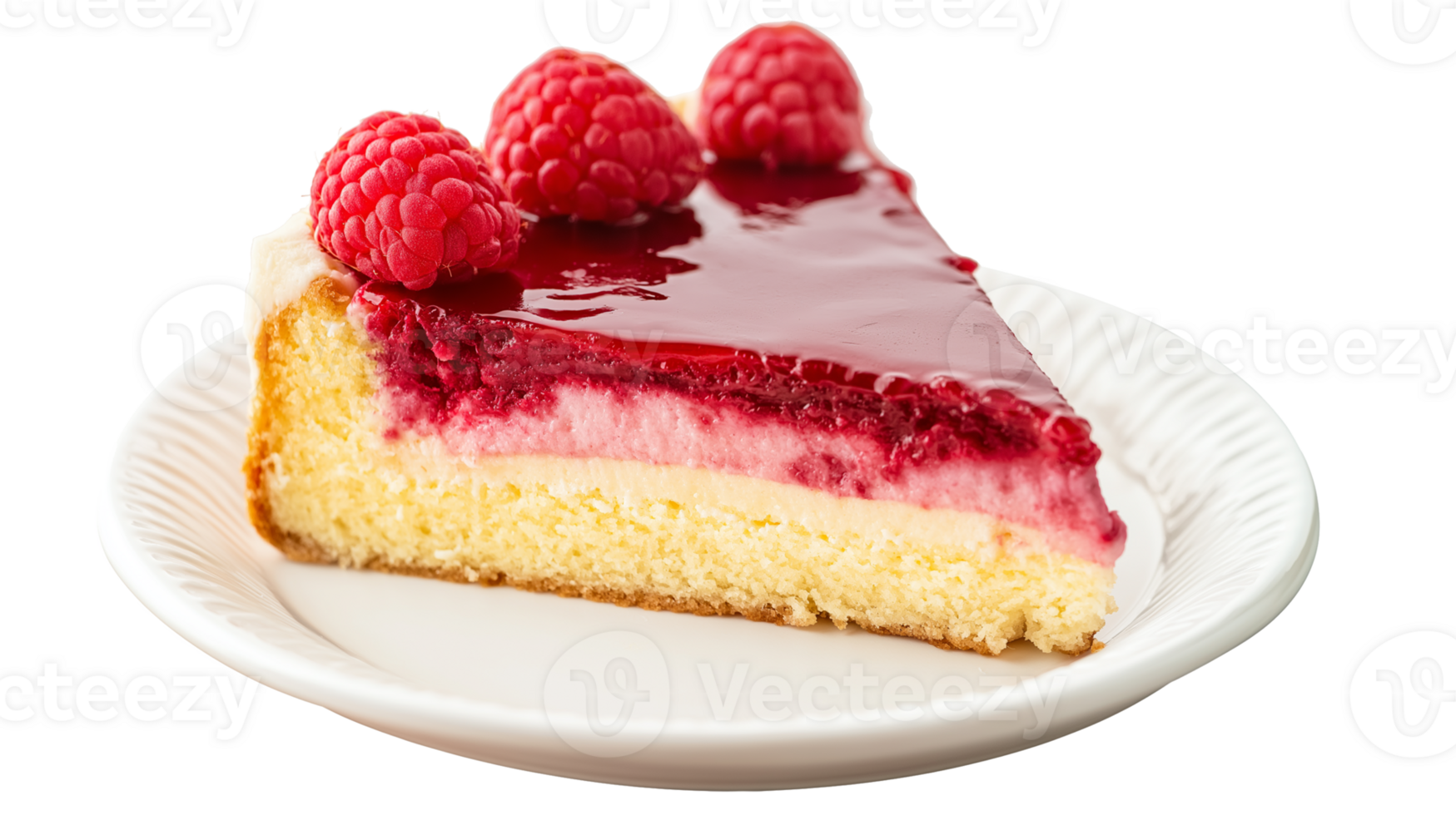 Raspberry cheese cake on white plate png