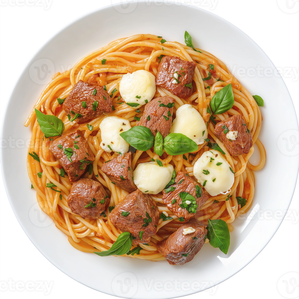 Spaghetti italian from top view isolated transparent png