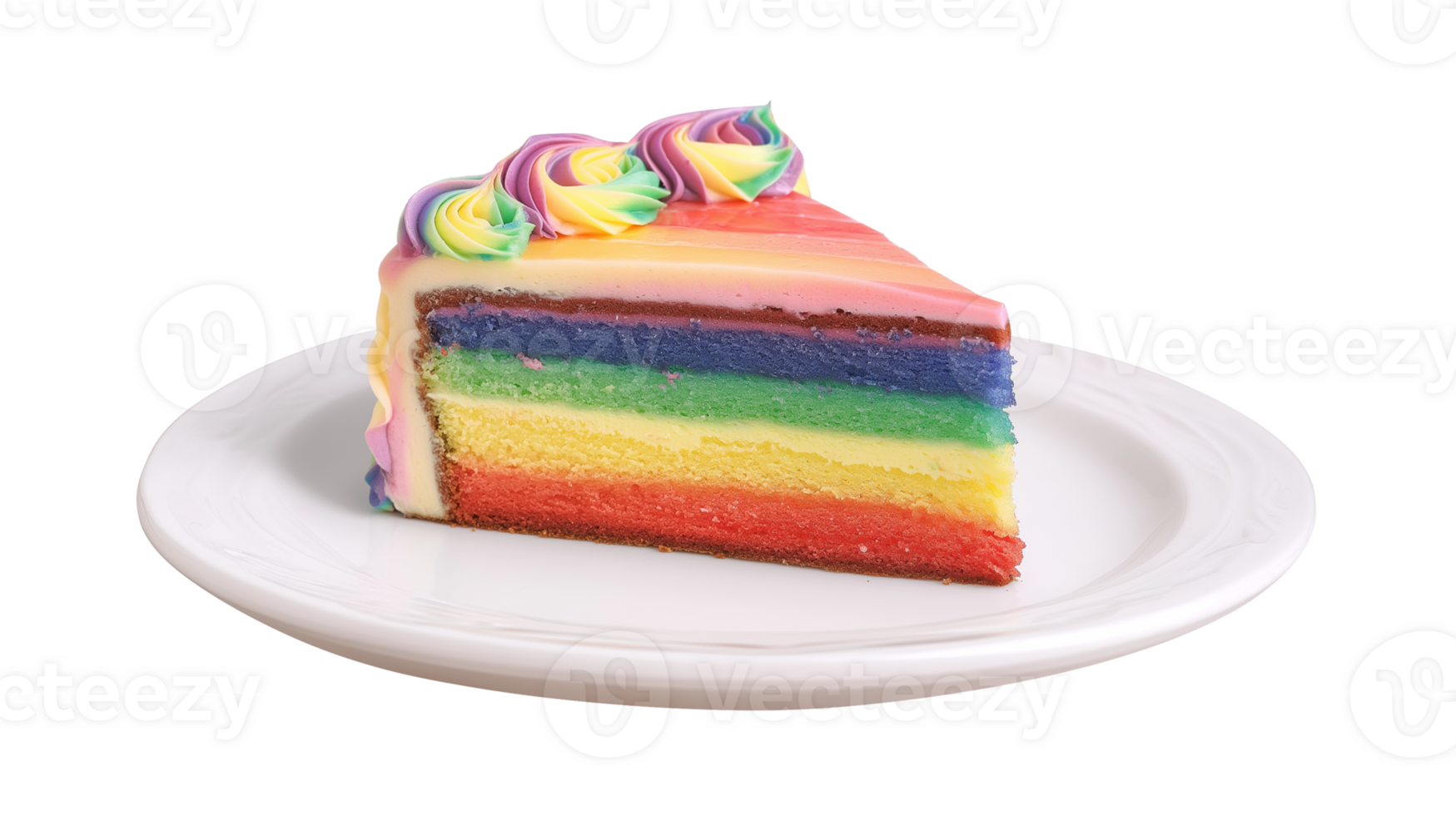 Rainbow cake on white plate png