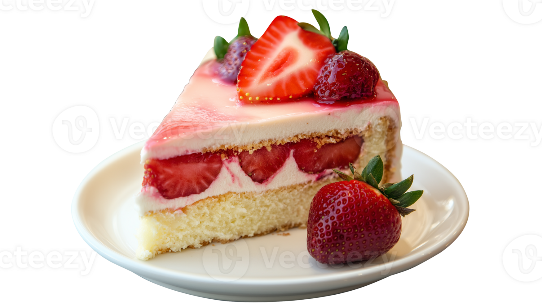 fresa queso pastel en blanco plato transparente aislado png