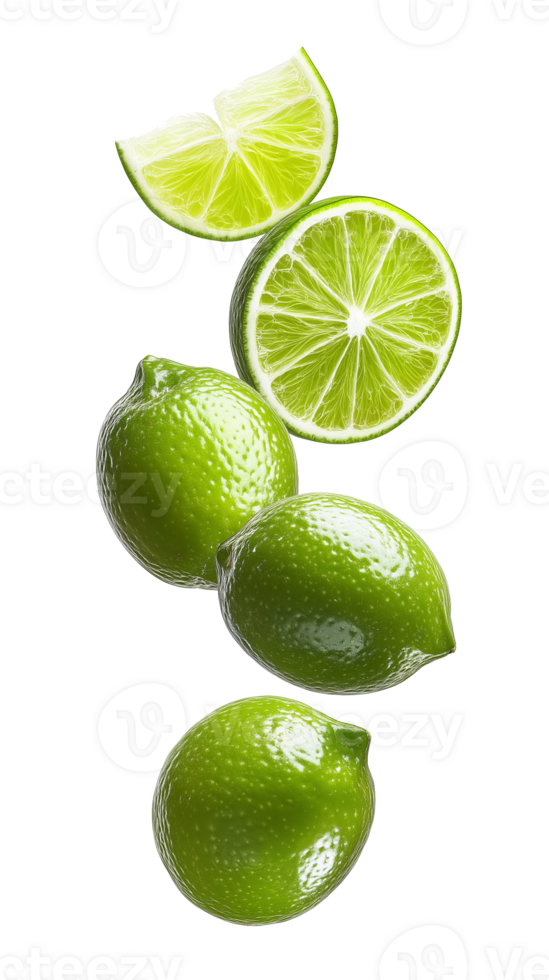 Realistic Whole and Sliced Limes in Transparent View png