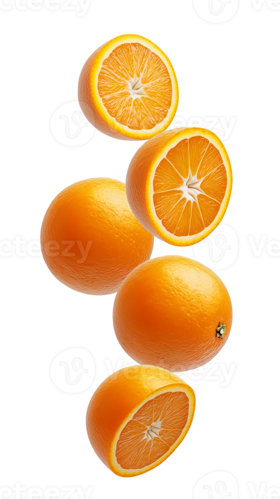 Realistic Whole and Sliced Oranges in Transparent View png