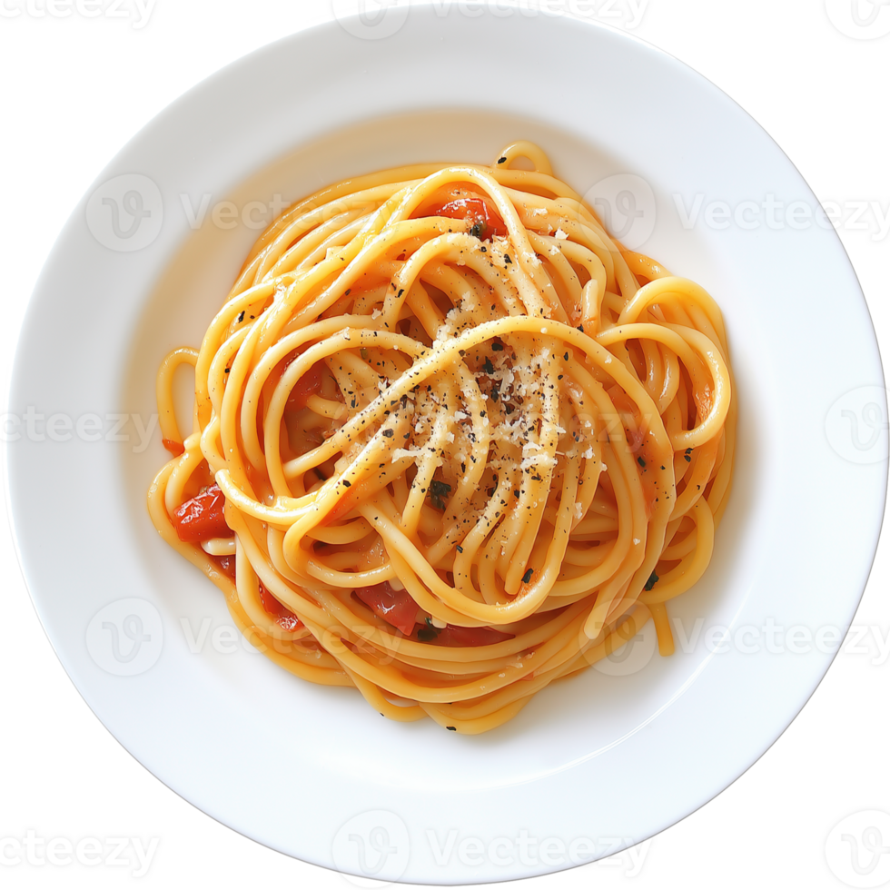 Italian food spaghetti from top view isolated transparent png