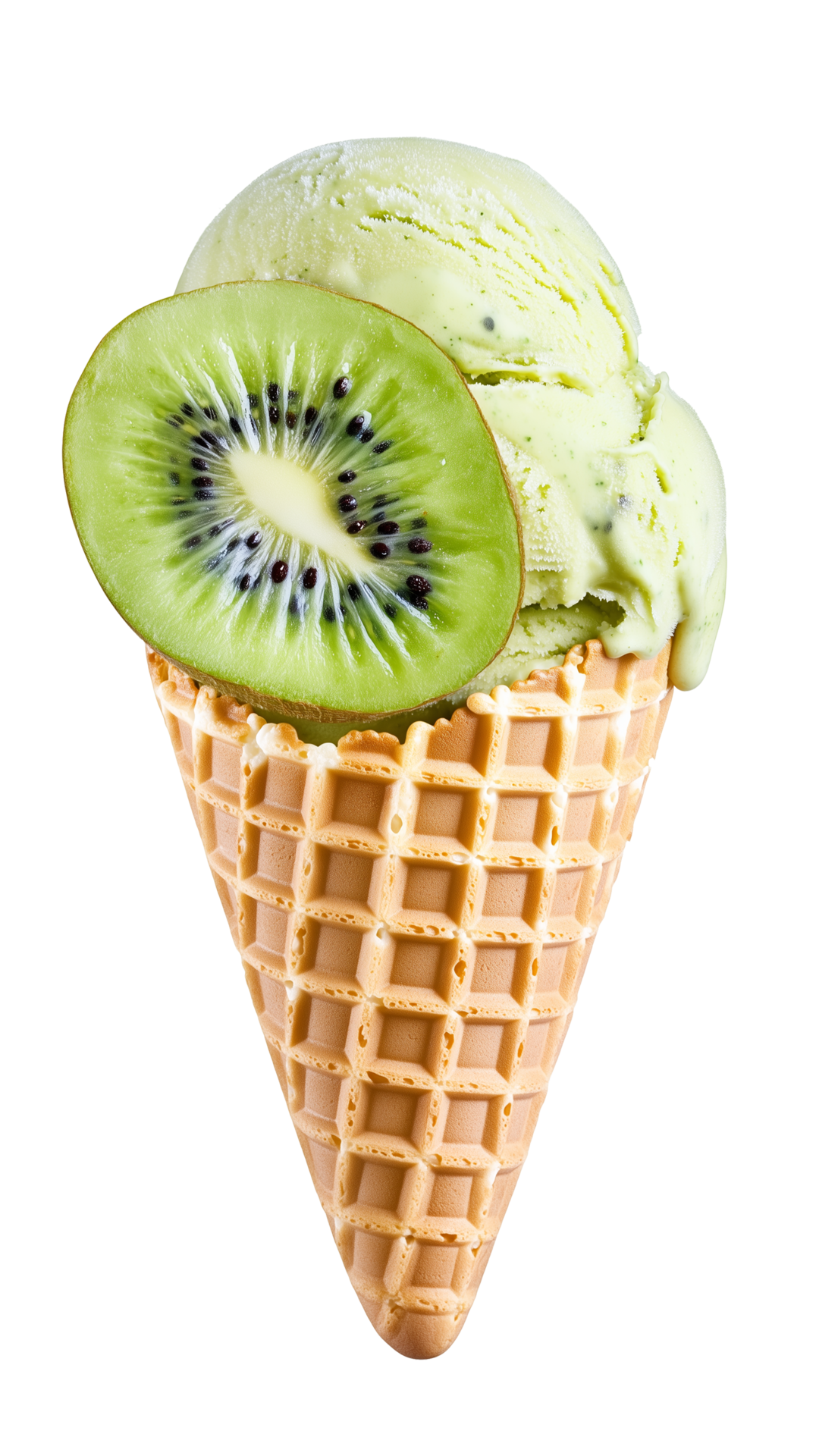 erfrischend Kiwi Eis Sahne Kegel mit Kiwi Obst Stücke und transparent ...