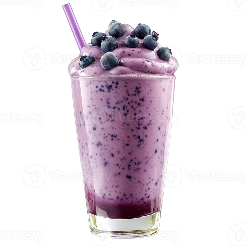 Fresh Blueberry Milkshake Served in a Tall Glass With a Purple Straw on a Sunny Afternoon. png