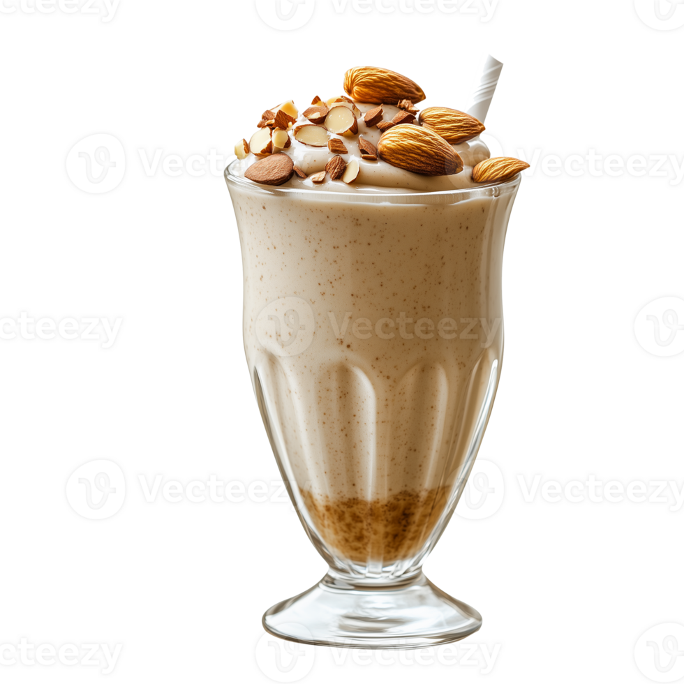 Creamy Almond Milkshake Topped With Crunchy Almonds, Served in a Classic Glass During the Afternoon. png