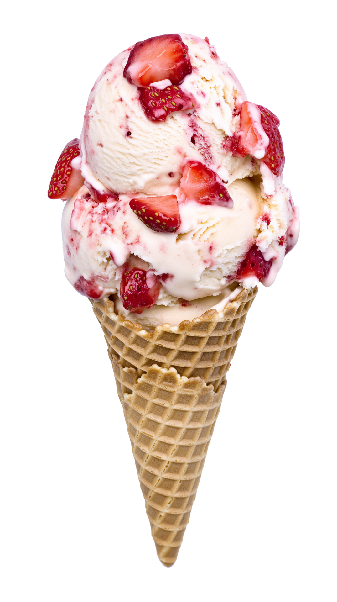 Delicious Strawberry Ice Cream Cone With Fresh Strawberry Pieces And Delicious Strawberry Ice Cream Cone With Fresh Strawberry Pieces And Transparent Background Png