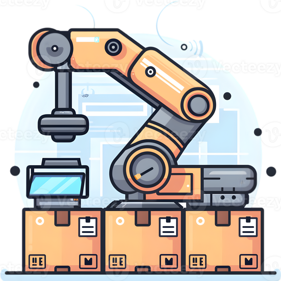 An illustration of a robot with boxes png