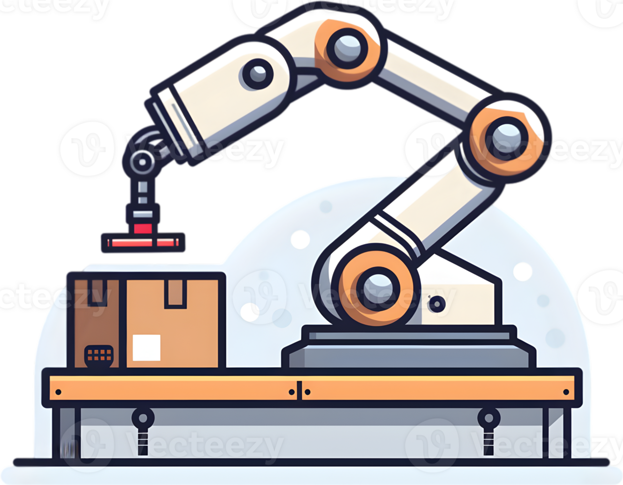 A robot is holding a box and a box is on top of it png