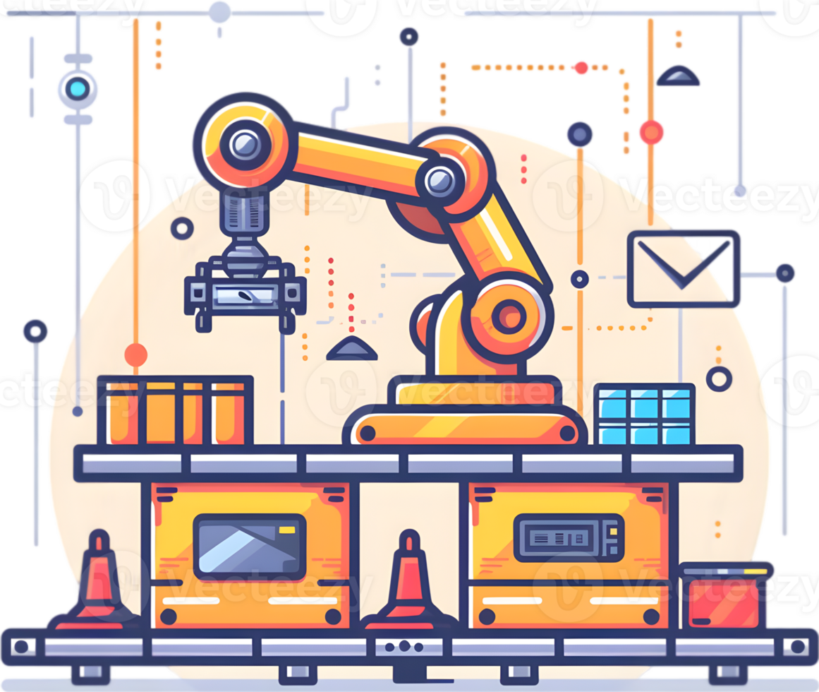 An illustration of an industrial robot and a machine png