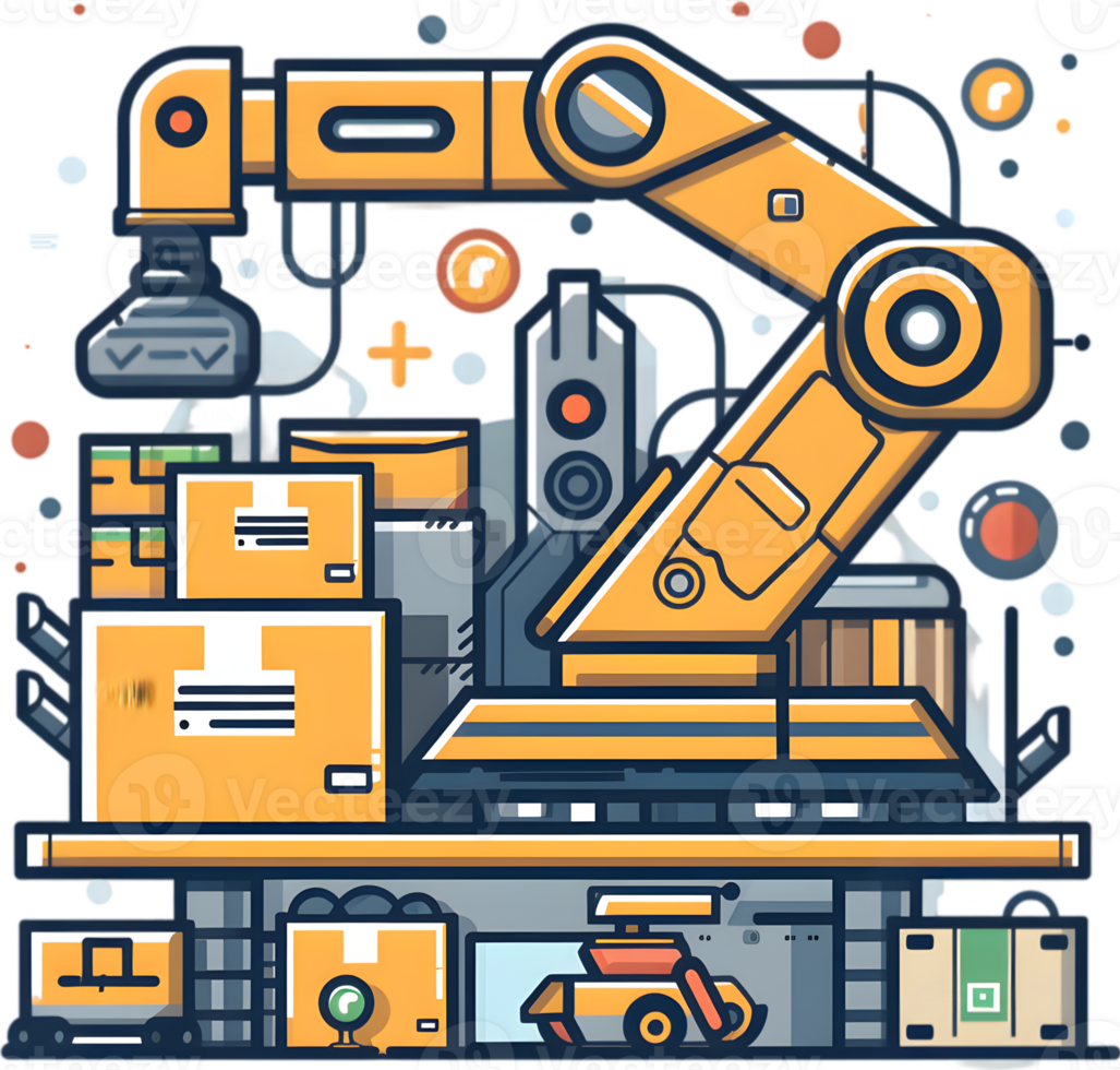 An illustration of a robot with boxes and other items png