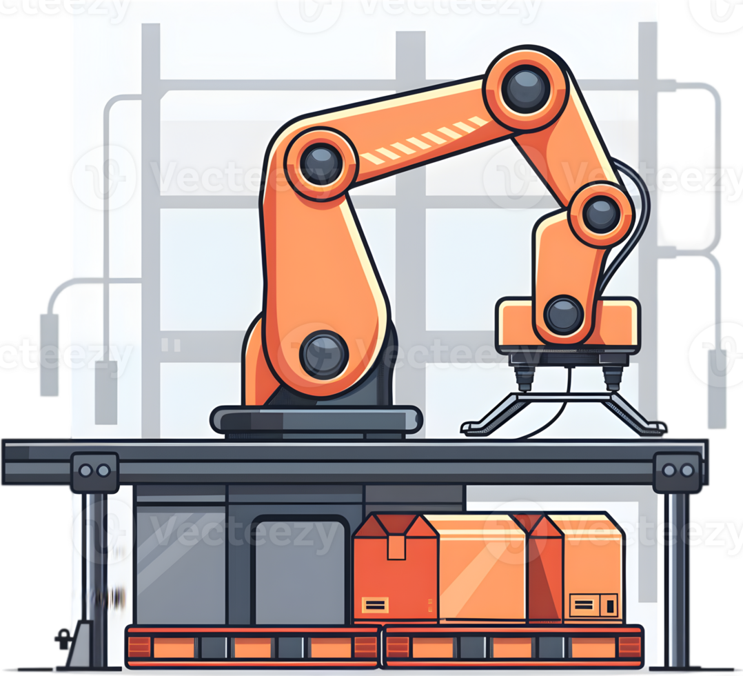 An illustration of a robot working on a conveyor belt png