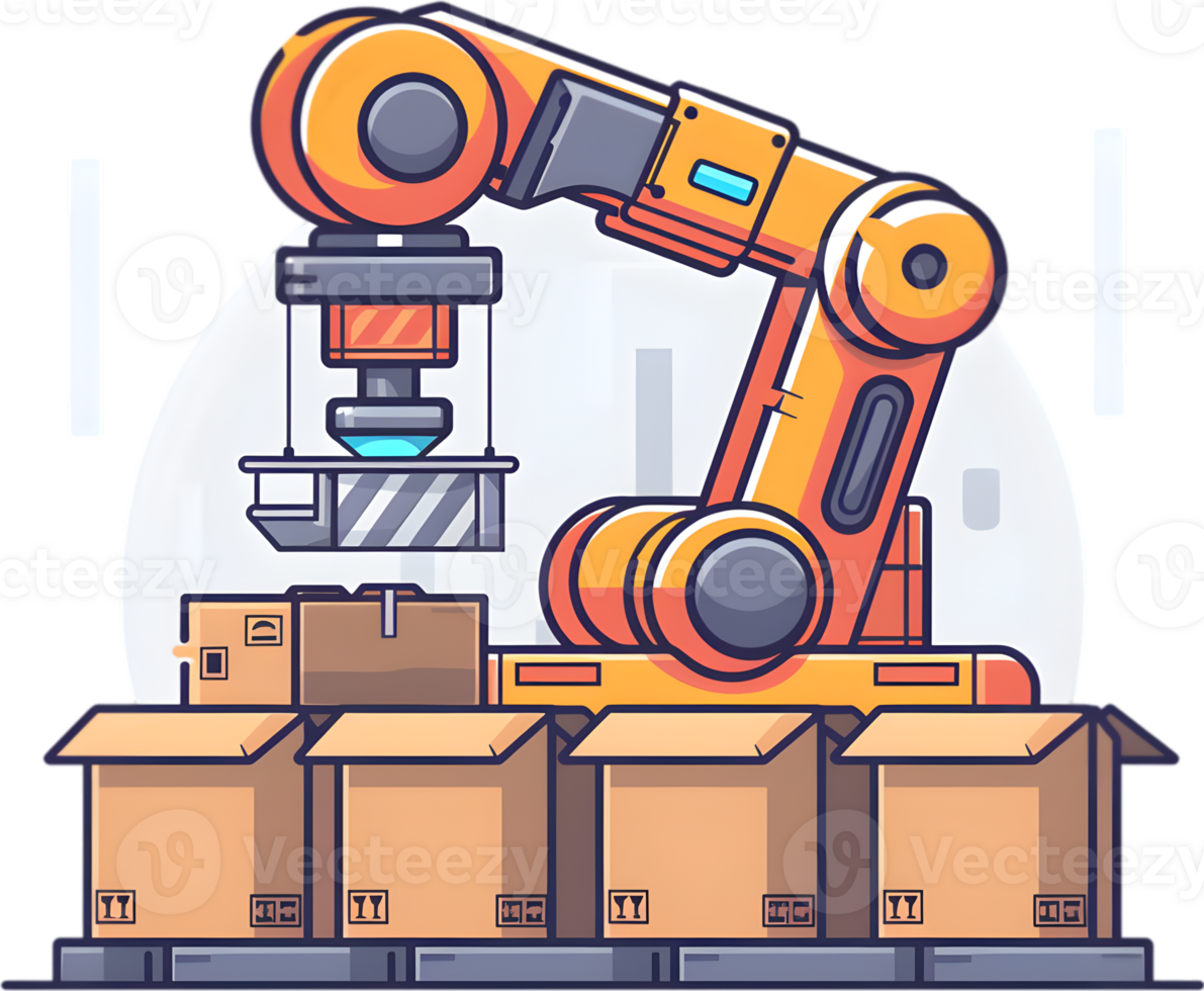 An illustration of a robot with boxes on top png