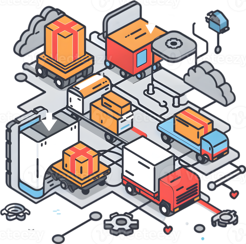An illustration of a truck and boxes png
