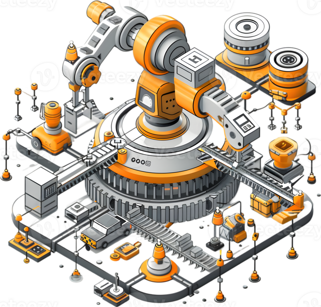 An illustration of a robot and machinery png