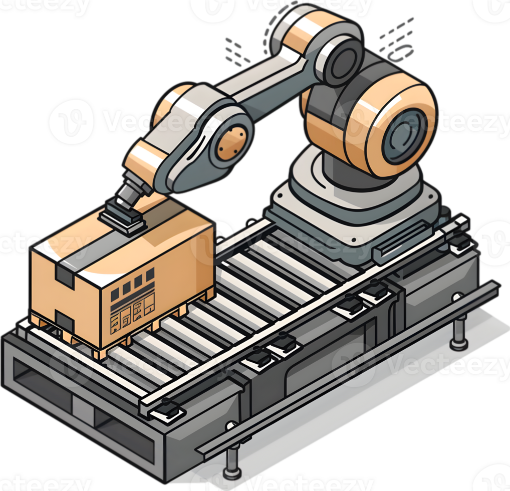 A robot is moving a box on a conveyor belt png