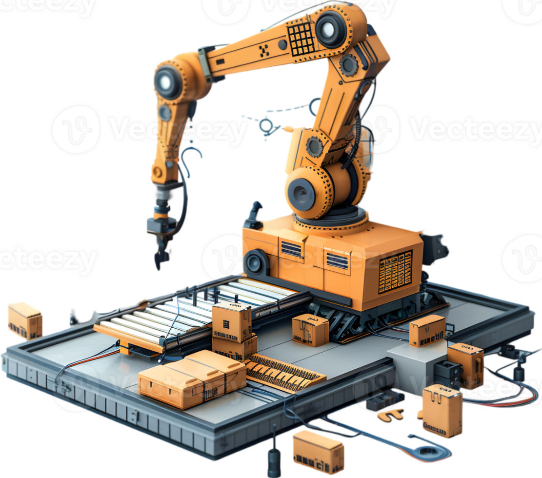 An illustration of a robot with boxes and other items png