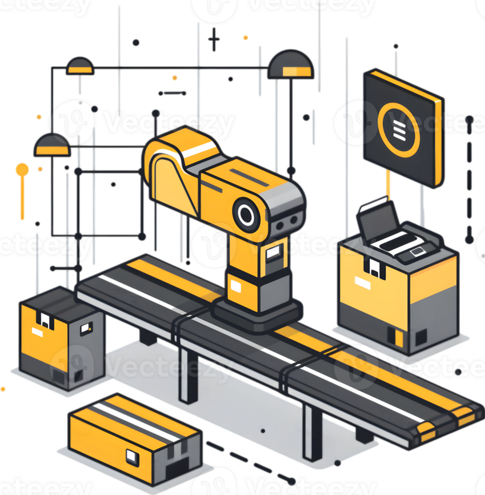 An illustration of a conveyor belt with a machine png