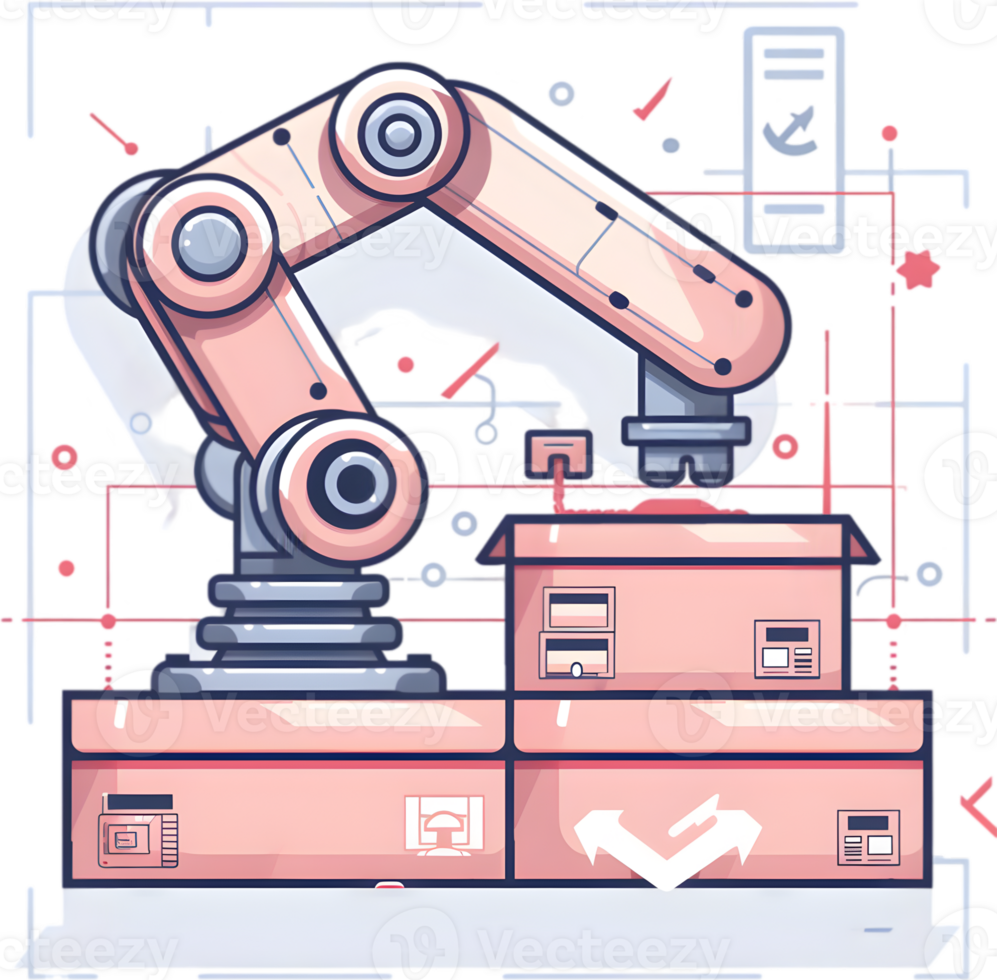 An illustration of a robot with a box on top png