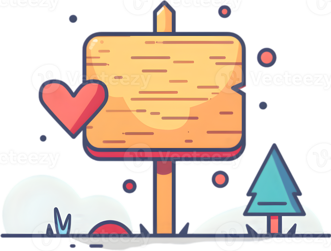 A wooden sign with hearts and a tree png